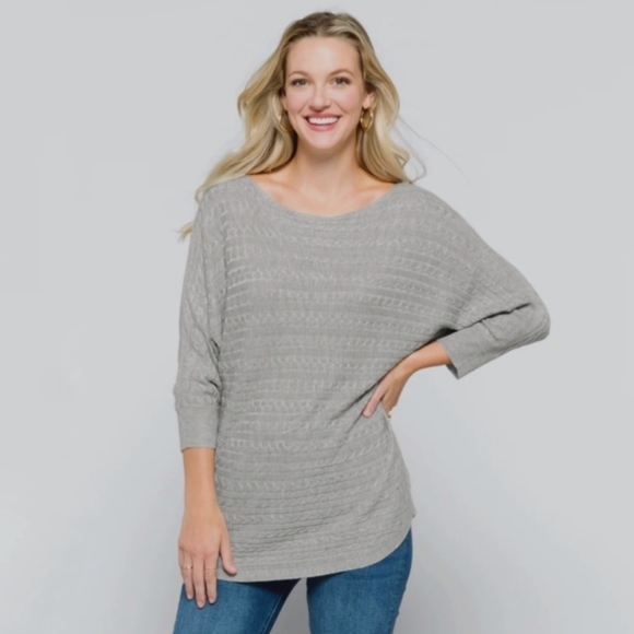 Market & Spruce Sweaters - MARKET & SPRUCE Reviera Cable Knit Dolman Sleeve Sweater in Gray Size Medium
